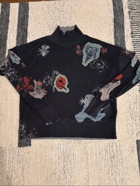 Floral Black Turtleneck Sweater